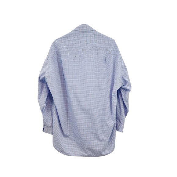 Sandro Women's Rhinestone Embellished Cotton Button Down Plaid Shirt - Picture 4 of 9